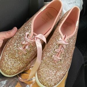 Keds Women's Glitter Lace-Up Sneaker in Rose Pink and Gold (Kate Spade)